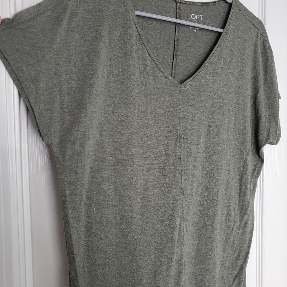 Loft Lounge Short Dolman Sleeve Tee Olive Green Oversized Top Lightweight  SZ:XS